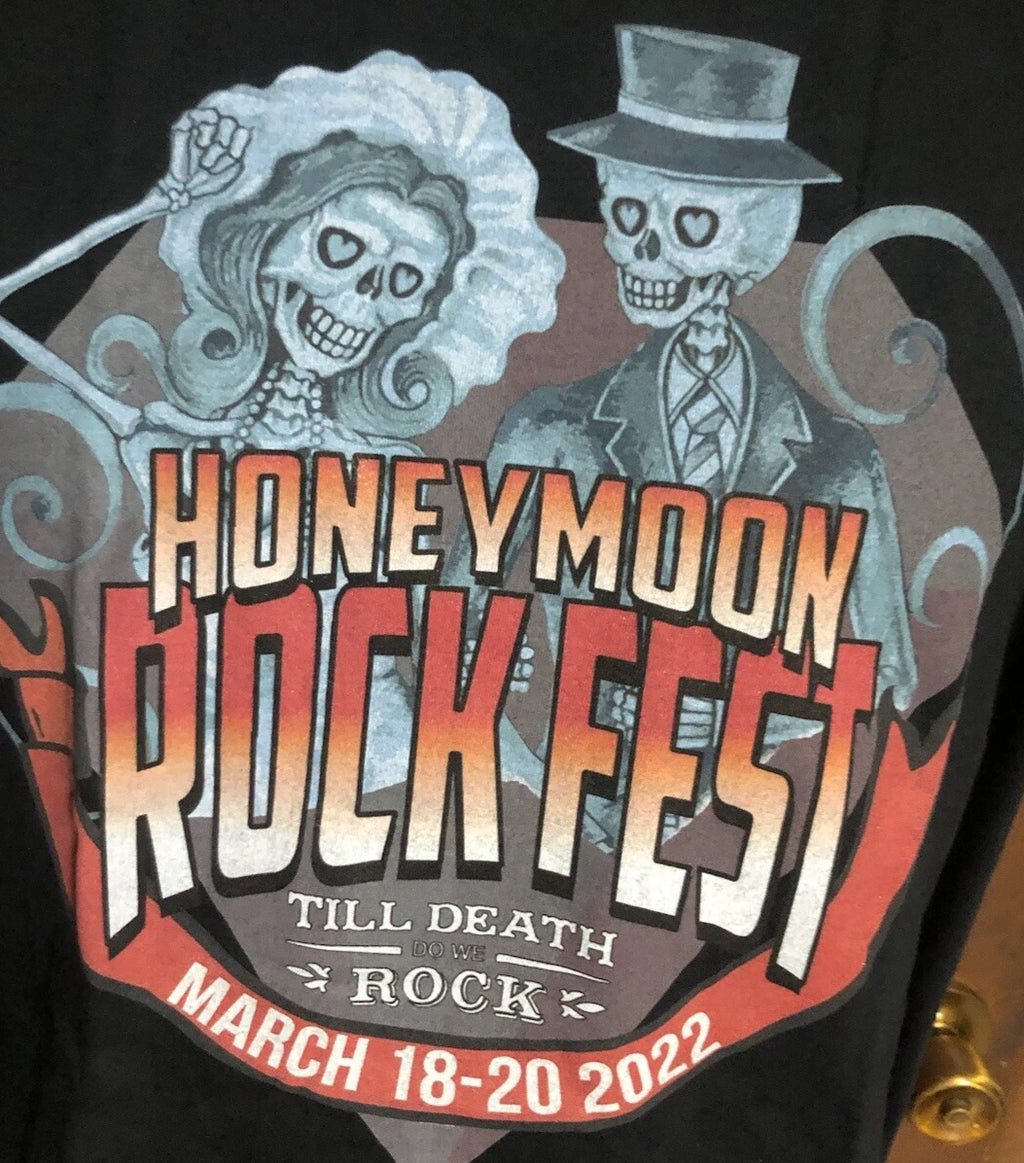 new Honeymoon Rock Fest T-shirt Men L Large Gildan Skeleton Concert Metal Gothic