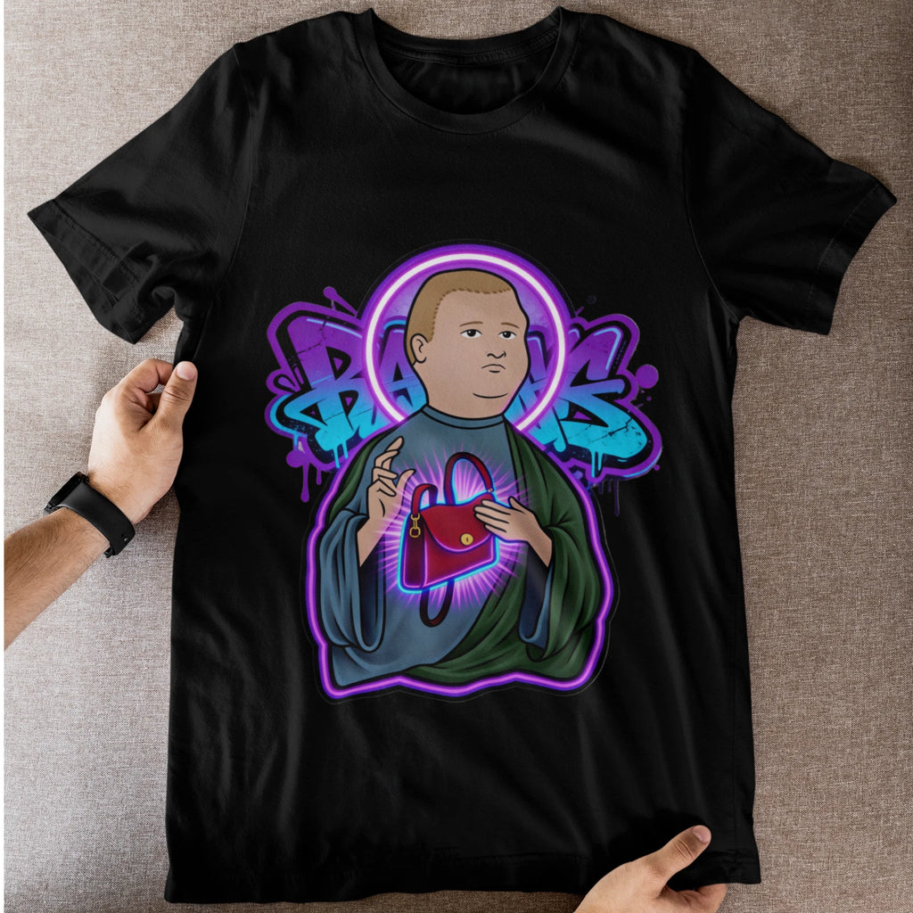 Neon Saint Meme Shirt Funny Aesthetic Streetwear Graphic Tee Parody Art