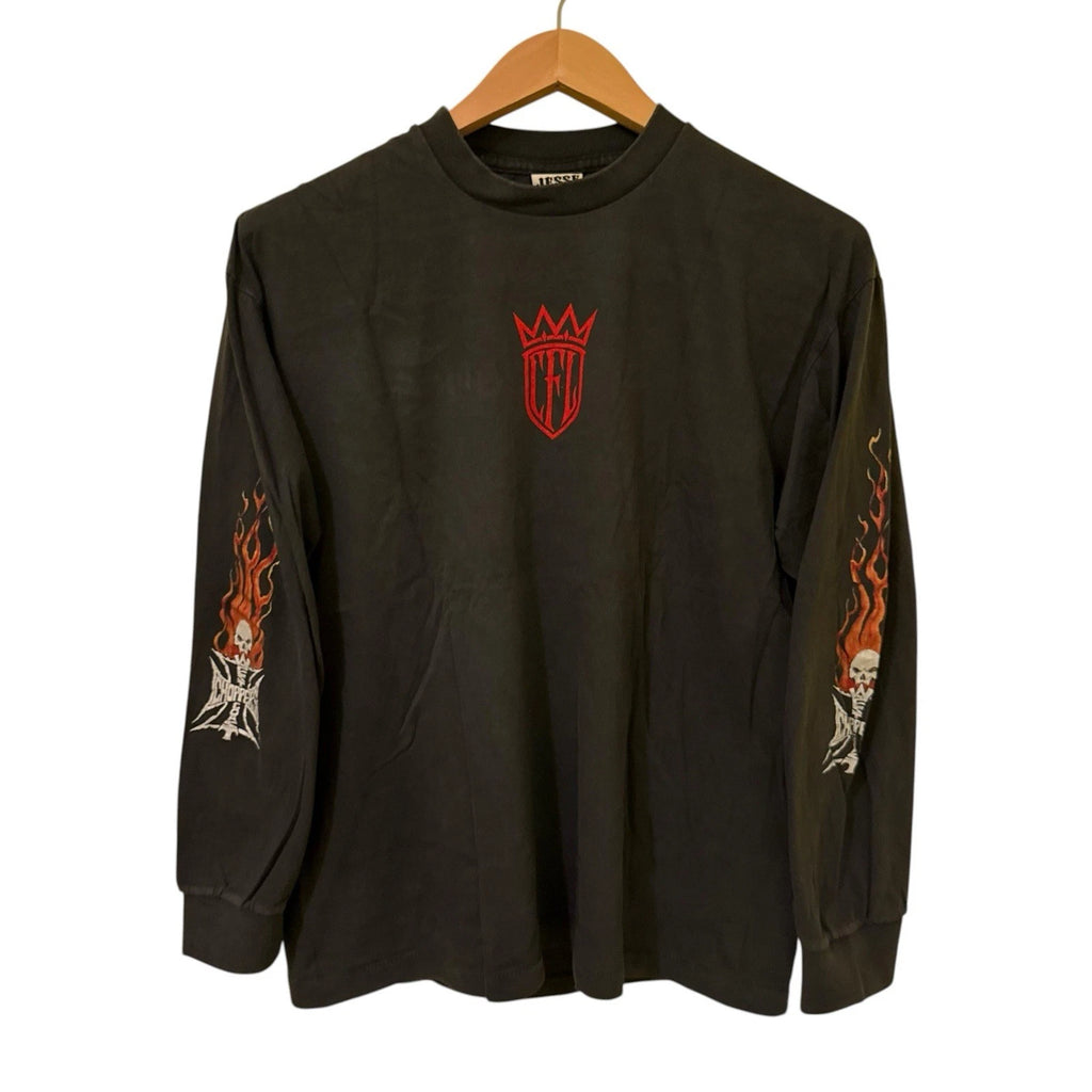 West Coast Choppers Vintage Flame Skull Red Black Long Sleeve Sz L Shirt REPRINT
