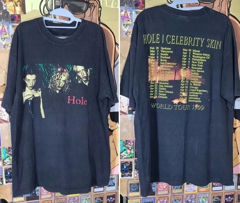 Hole Celebrity Skin Tour Concert Band Courtney Love 1999 Black T shirt 2 Side