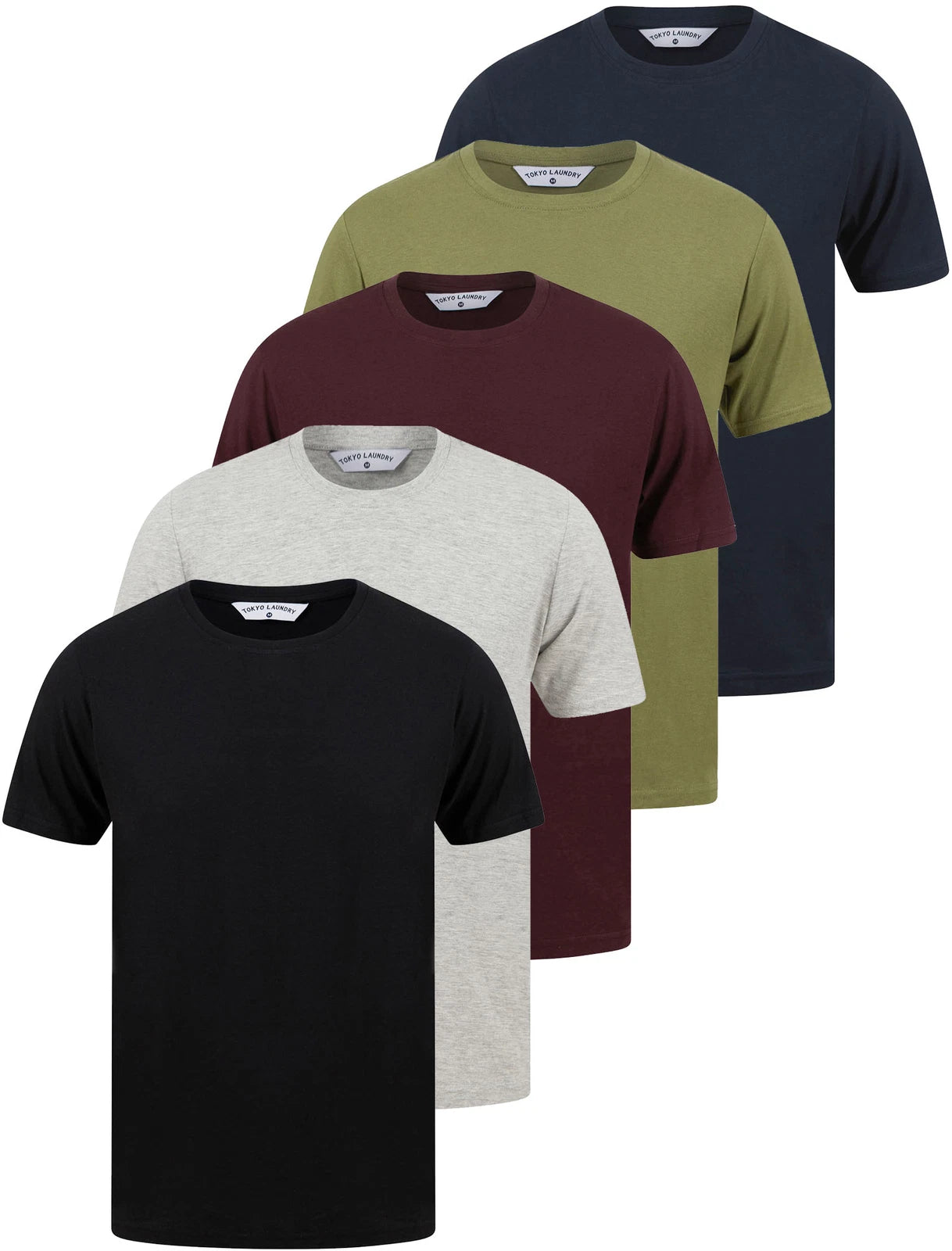 Tokyo Laundry Men's T-Shirts Multi Pack of 5 Basic Plain Top Set 100% Cotton