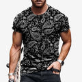 Camiseta Hombre Paisley Moda Manga Corta Negro Casual Moda Suave Camisa Tee Top