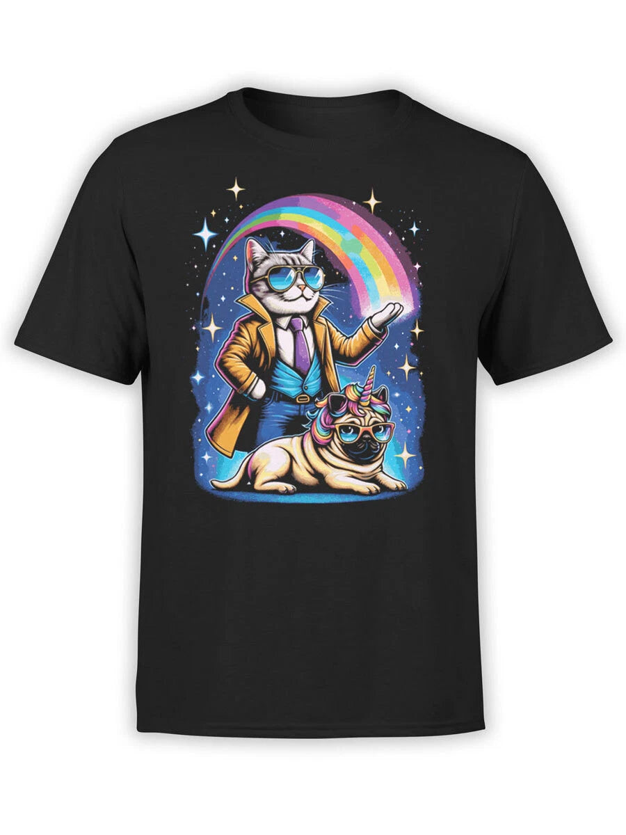 FANTUCCI Unisex T-Shirts | Cat And Pug T-Shirt | 100% Cotton
