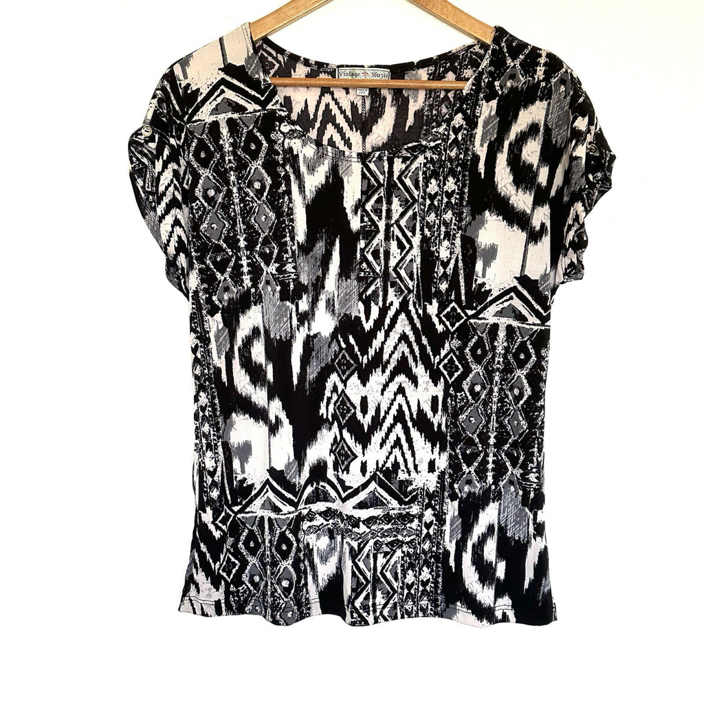 Vintage Suzie Shirt Woman’s Large Geometric Pullover Lightweight Made In USA Top
