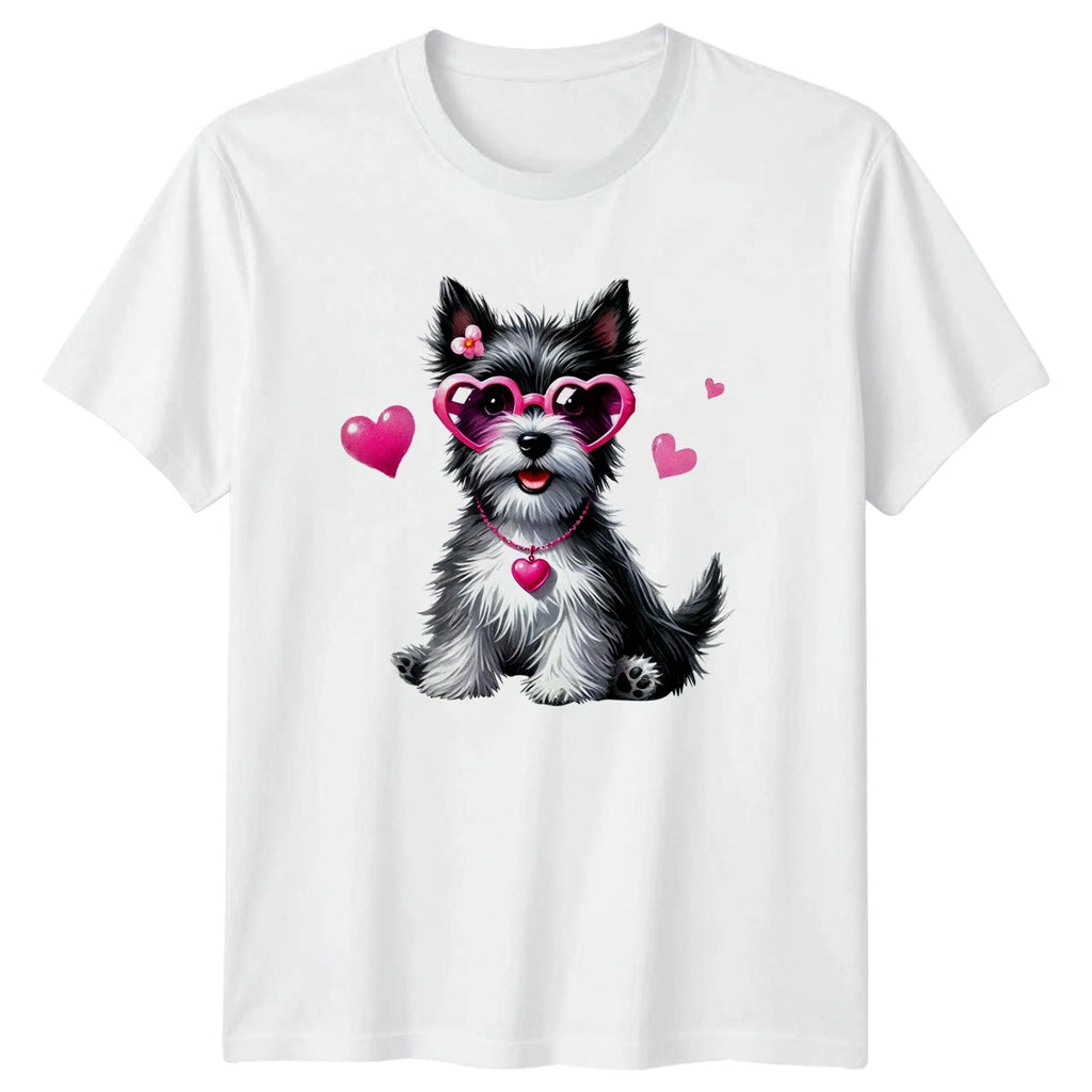 Cute Dog Wearing Heart Sunglasses Womens T-Shirt Terrier Dogs Pets