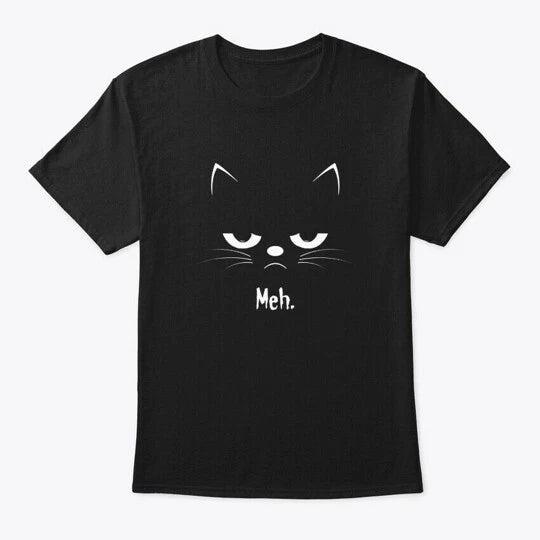 Sarcastic Funny Angry Cat Meh Halloween T-Shirt Made in the USA Size S to 5XL