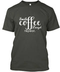 Smile Coffee Laugh Repeat T-shirt Made in the USA Size S to 5XL