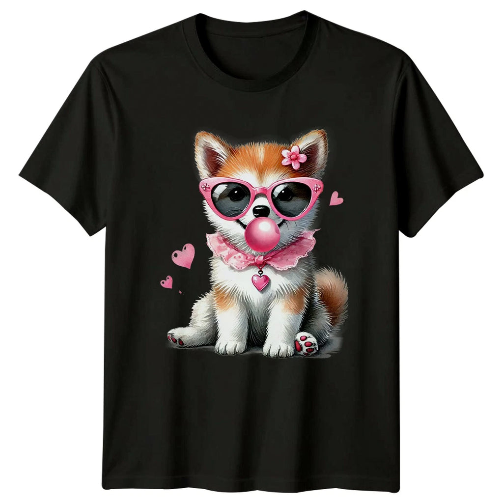 Cute Puppy Dog Sunglasses Bubblegum Animals Dogs Mens T-Shirt Womens Tee