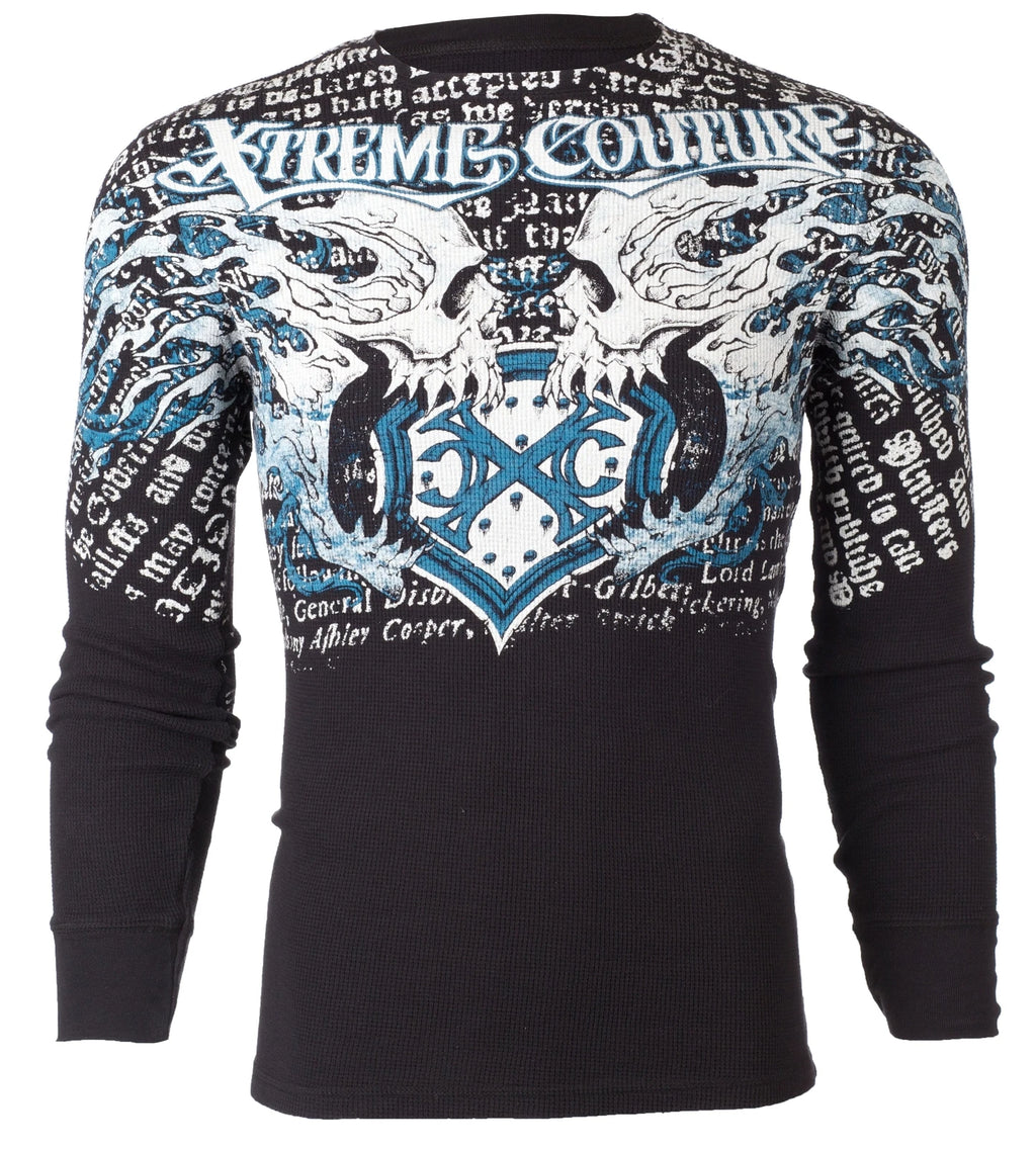 Xtreme Couture by Affliction Men's Thermal Shirt LIGHTNING Black Biker