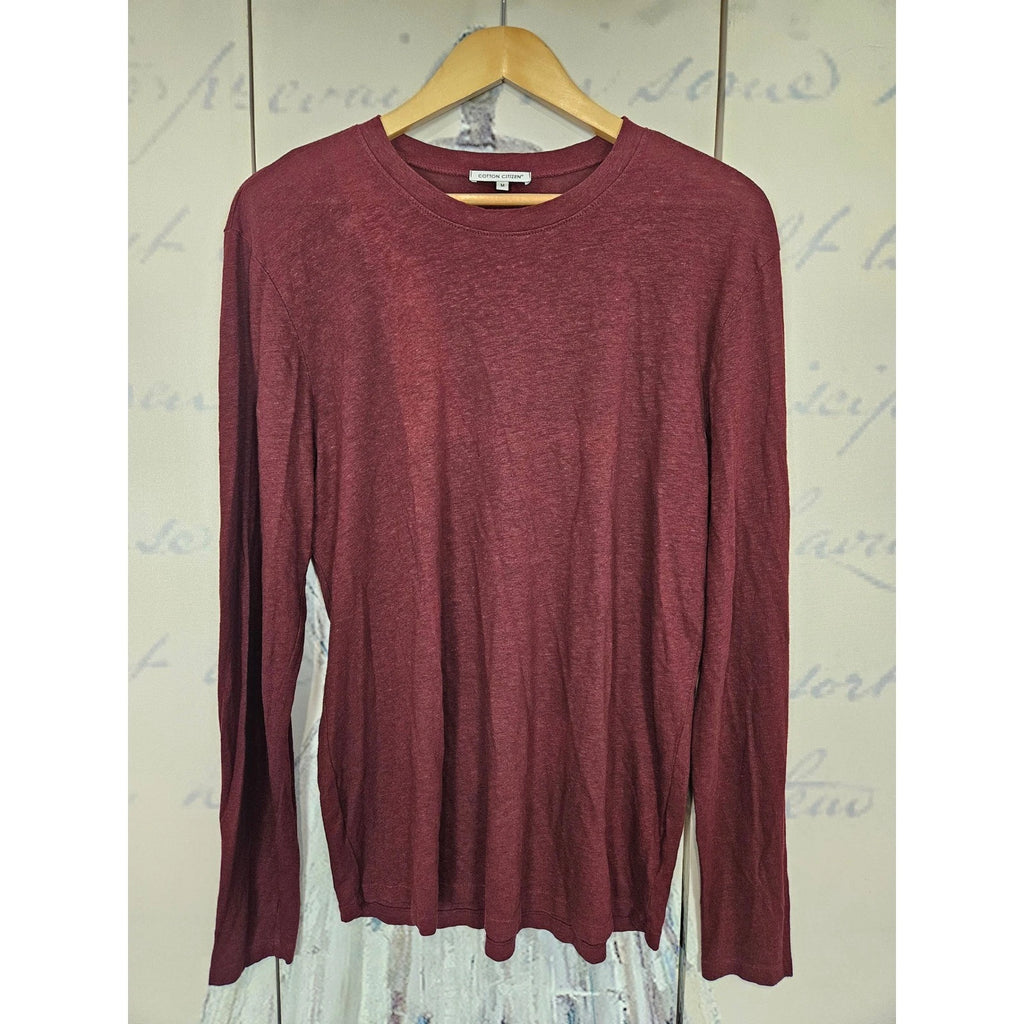 NWOT Cotton Citizen Hemp Organic Cotton Long Sleeve Tee Burgundy Wine Red Size M