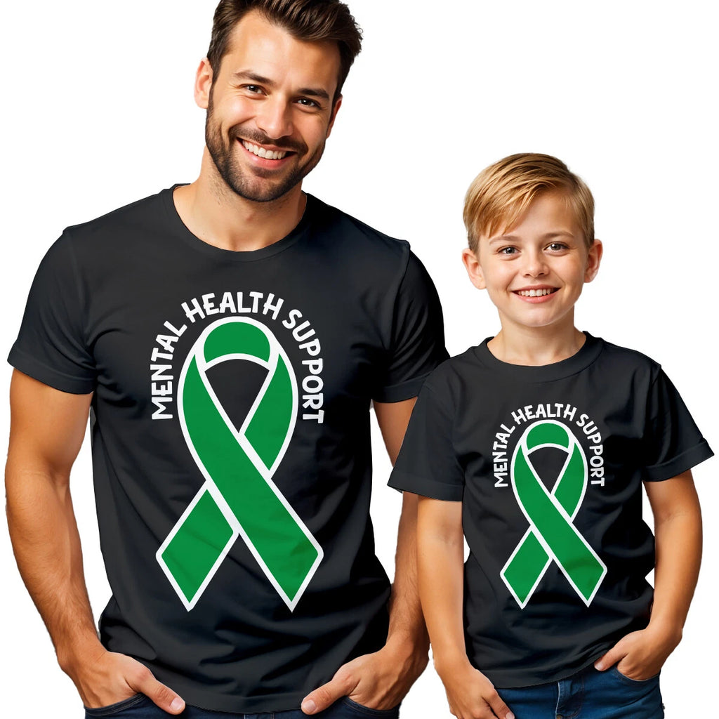 Mens Kids Green Ribbon Mental Health Awareness T-Shirt Tee Anxiety Wellness #MHA