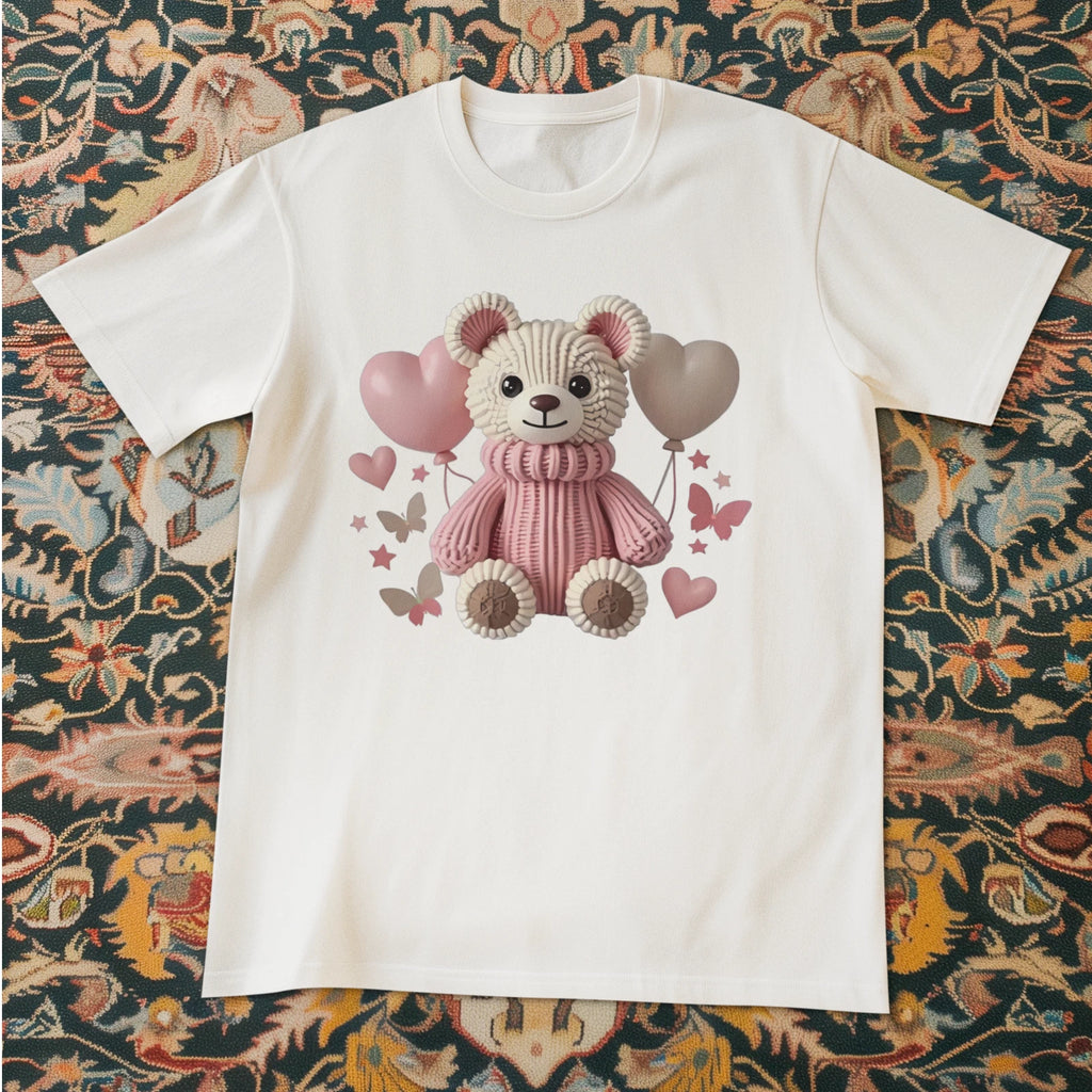 Cute Teddy Bear Shirt Pink Hearts Kawaii Bear Graphic Unisex Tee