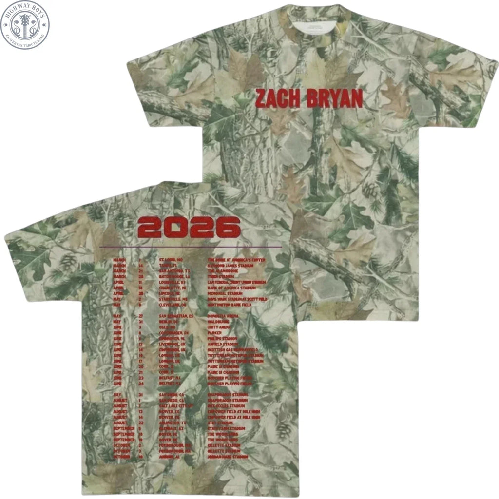 Zach Bryan Tour 2026 With Heaven On Top Merch Camo T Shirt