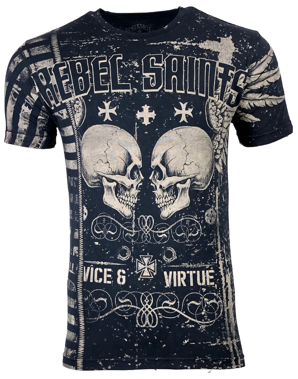 Rebel Saints by Affliction Men's T-shirt GARAGE Black Skull tattoo Biker S-5XL