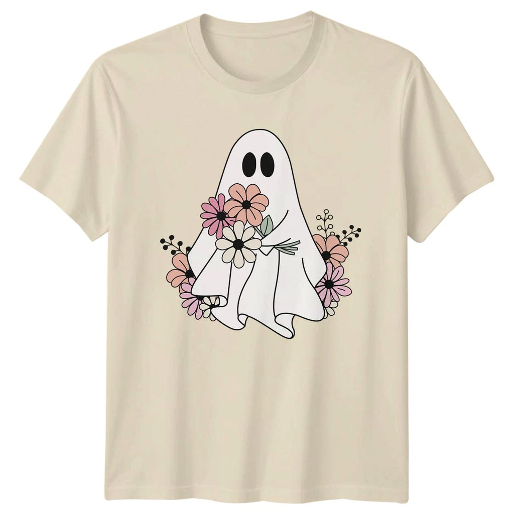 Floral Ghost Womens T-Shirt Boho Ghost Halloween Halloween Gift For Her