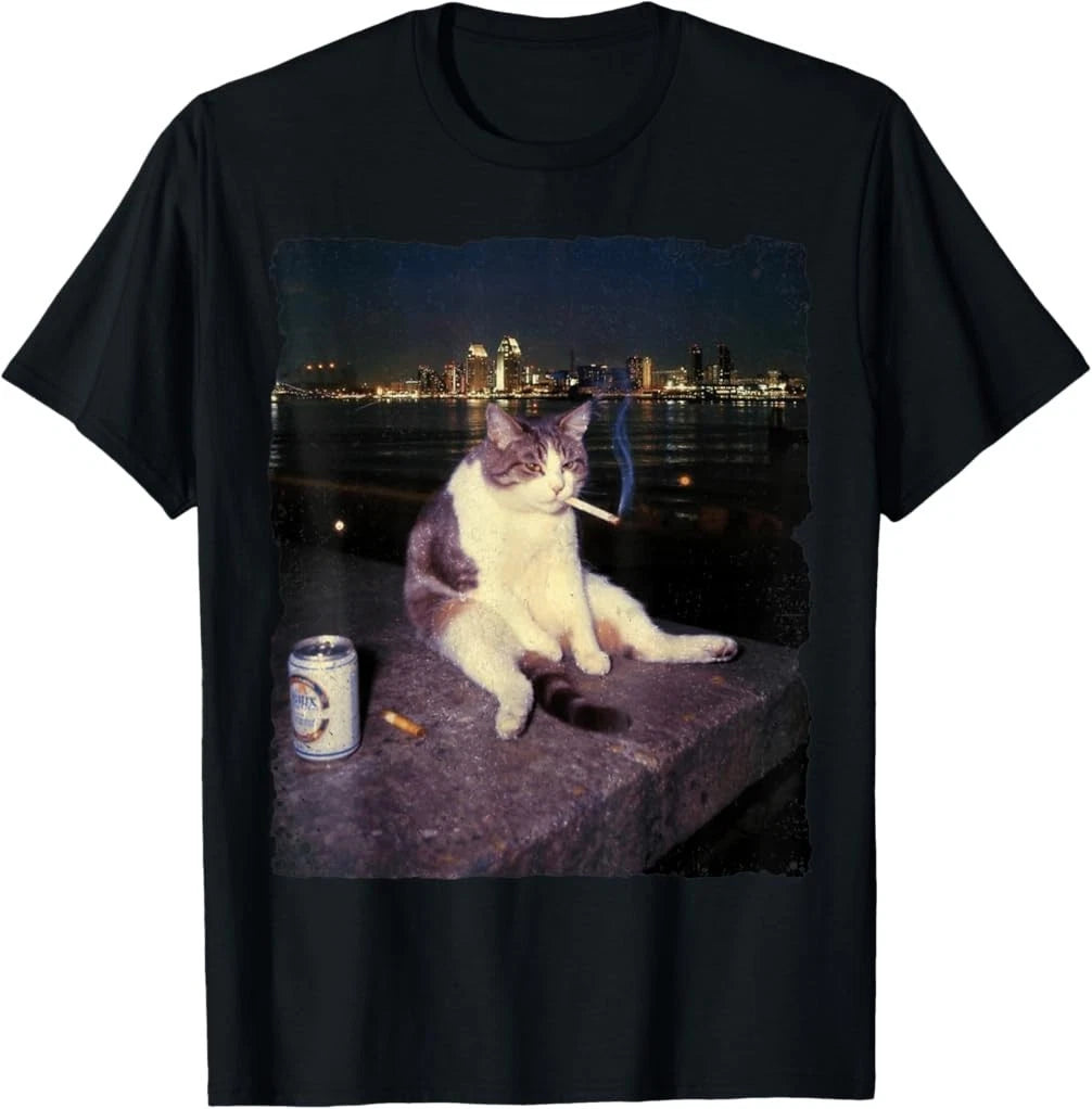 Cigarette Kitten Funny Smoking Cat Meme Stupid T-Shirt