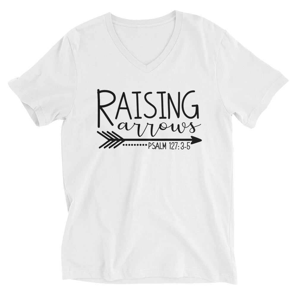 Raising Arrows Christian Bible and Faith Based Unisex V-Neck T-Shirt Clothing