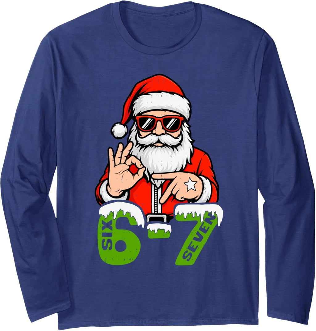 Meme Six Seven Santa Funny Christmas Gen Z Meme Long Sleeve T-Shirt