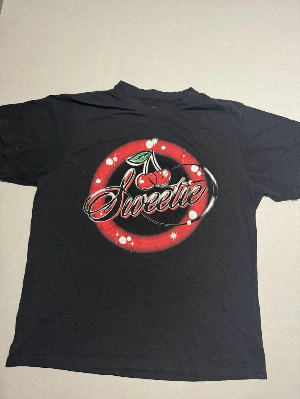 Chemistry Brand Black Tee "Sweetie" Cherry Y2K Design, XL T-shirt #891