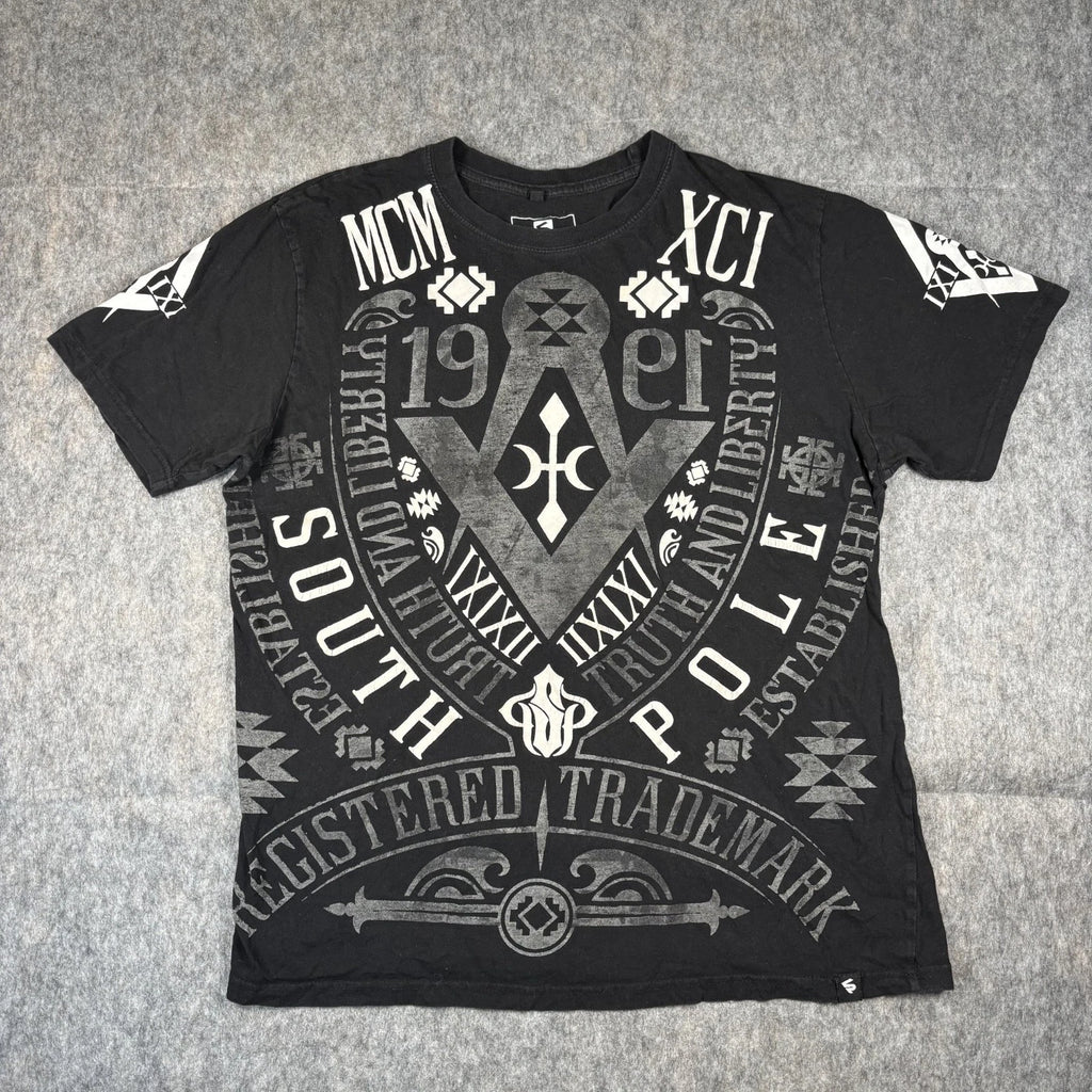 Vintage Y2K Southpole T-Shirt Men's XL Black Short Sleeve Grunge Skate Punk