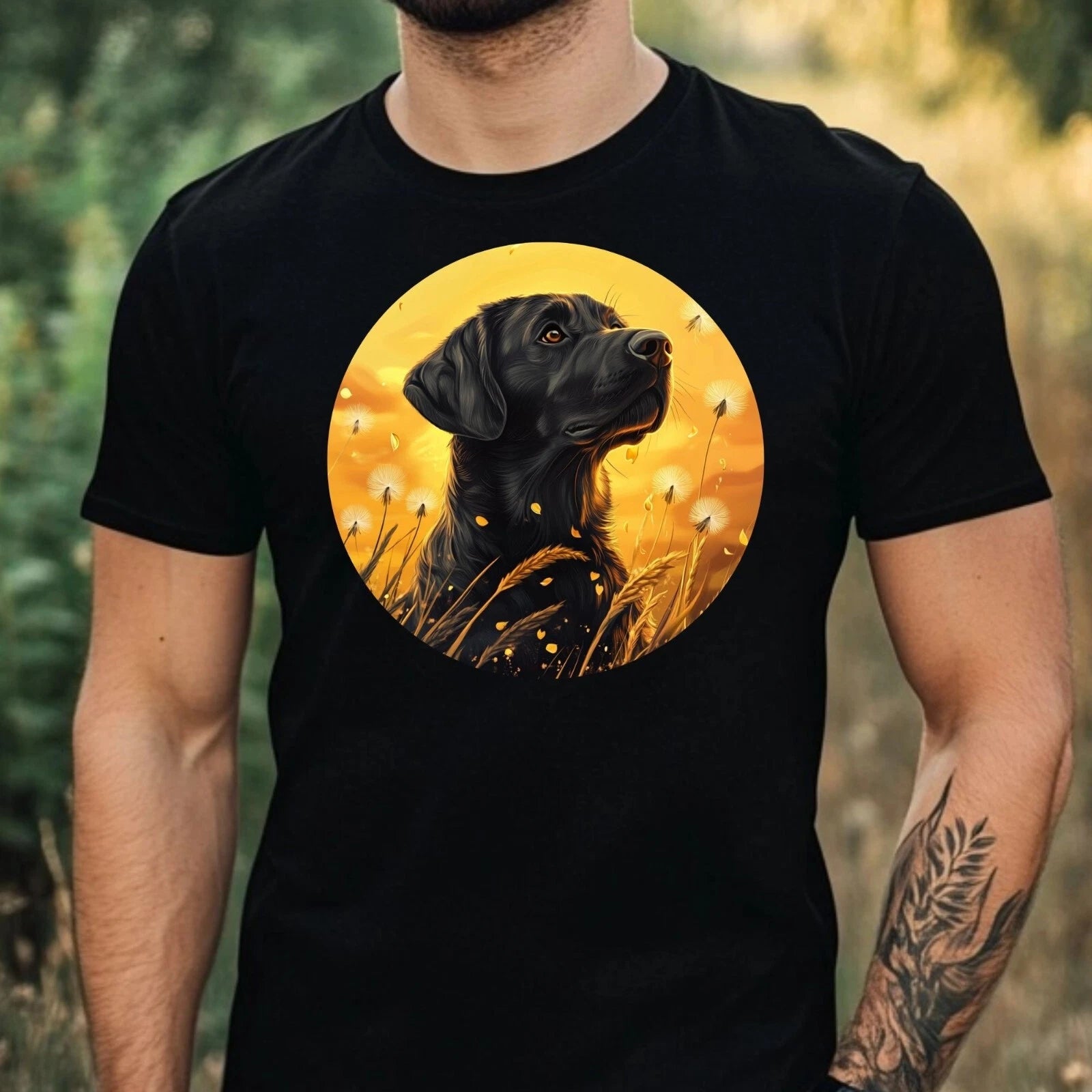 Mens Labrador Dandelion Print Cotton T-Shirt Size XS to 5XL