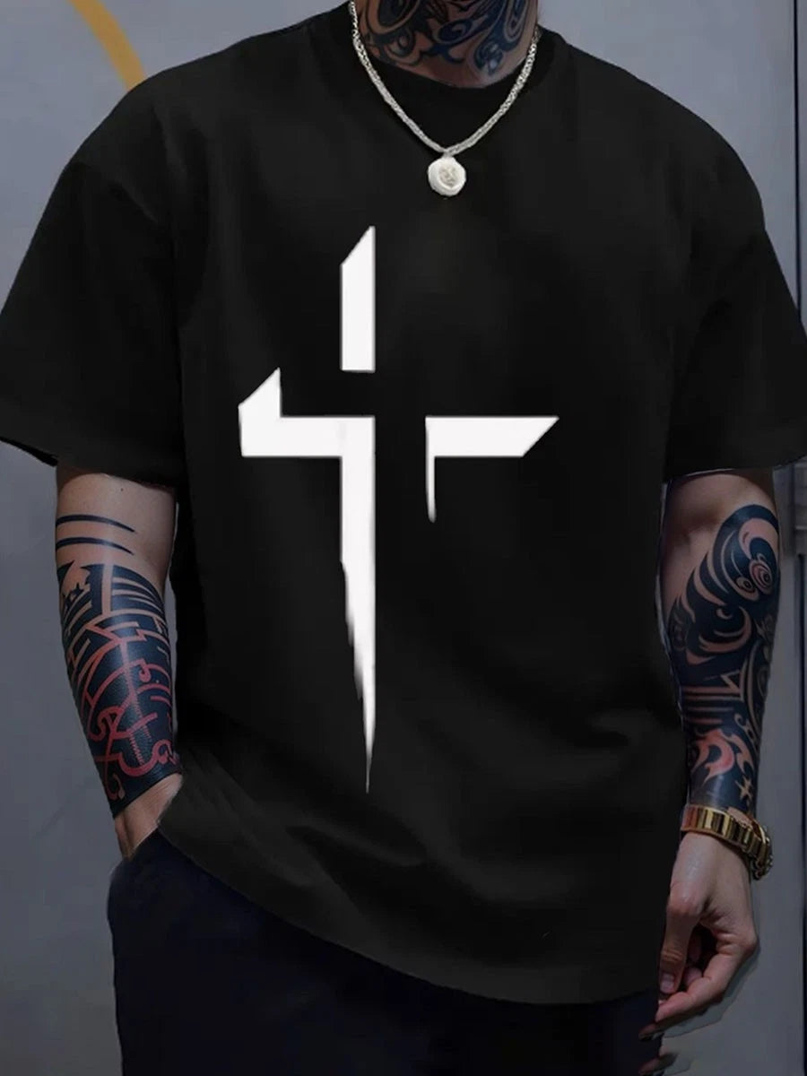 Men summer printed T shirt casual street style round neck short sleeves