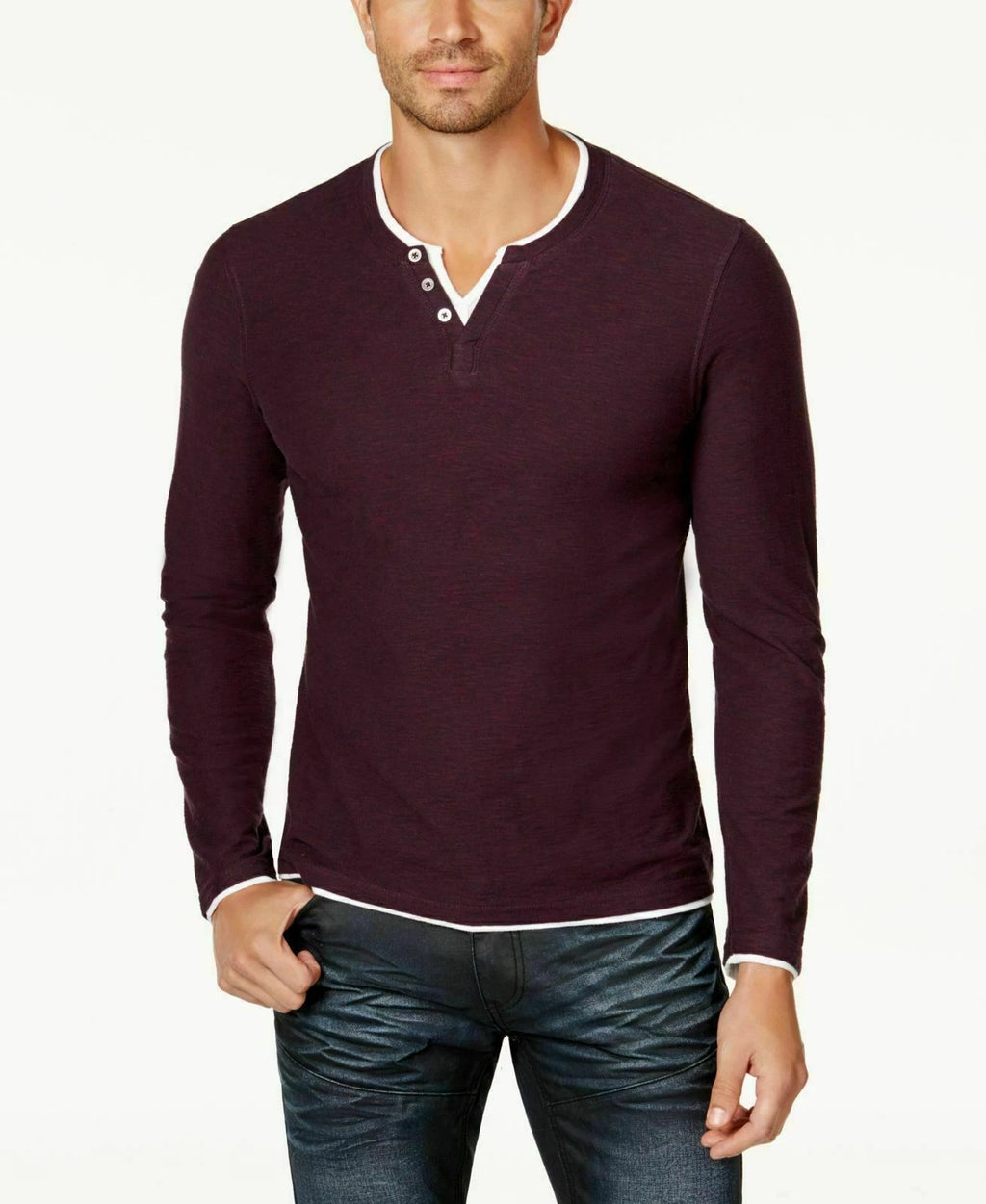 INC International Concepts Men'S Red Long-Sleeve Henley T-Shirt Wine 3XLarge