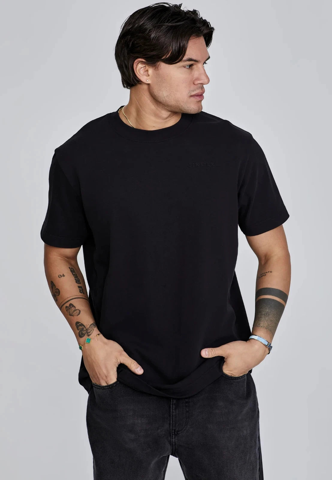 SikSilk Men's Black Filigree T-Shirt Small