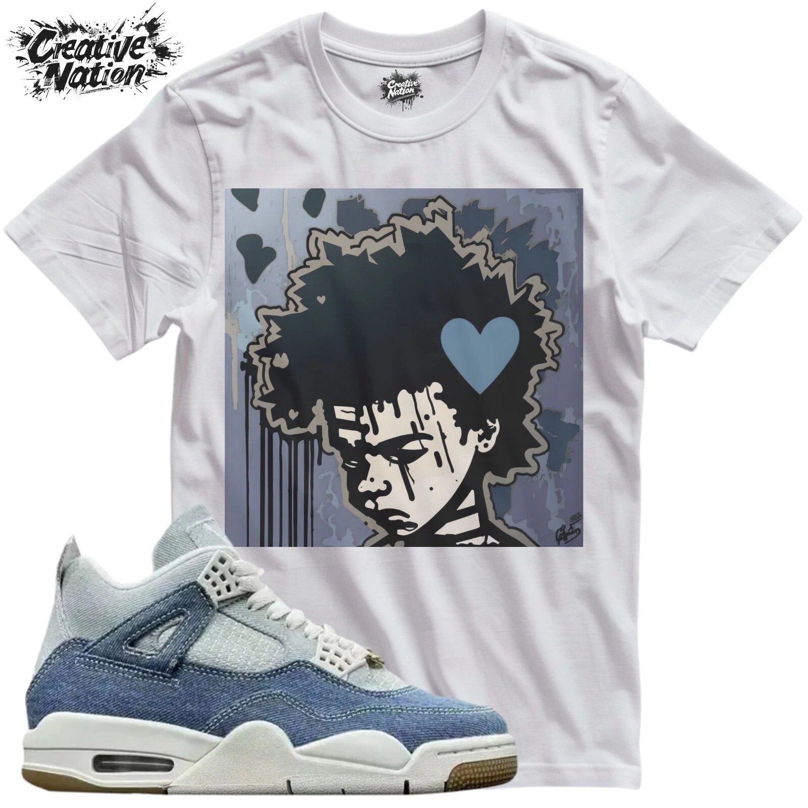 Shirt To Match 4 TEX Denim Worn Blue Unisex Tee Sneaker Shirt Afro Shirt