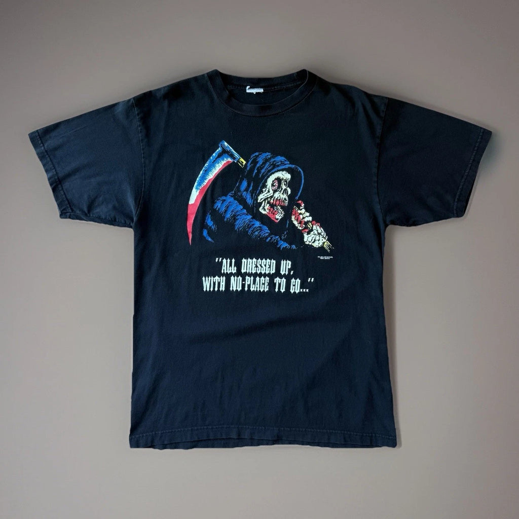 Vintage Grim Reaper Shirt Large Black 90s Streetwear Horror Movie All Dressed Up