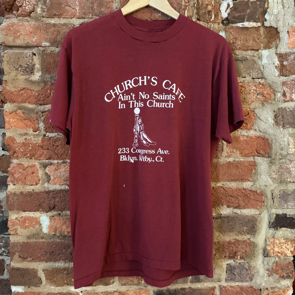 Vintage 80s 90s Church's Cafe Waterbury CT Drunk Bar T Shirt L/XL Streetwear