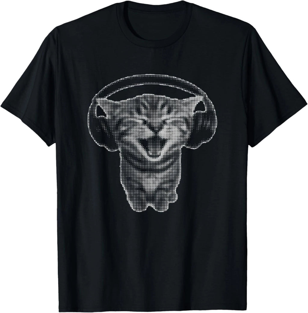 Cute Headphones Cat Funny y2k Grunge Silly Graphic T-Shirt