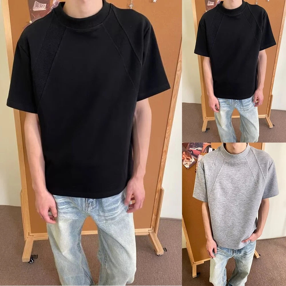 Men's Street Style T Shirt Short Sleeve Loose Casual Top with Splicing Design