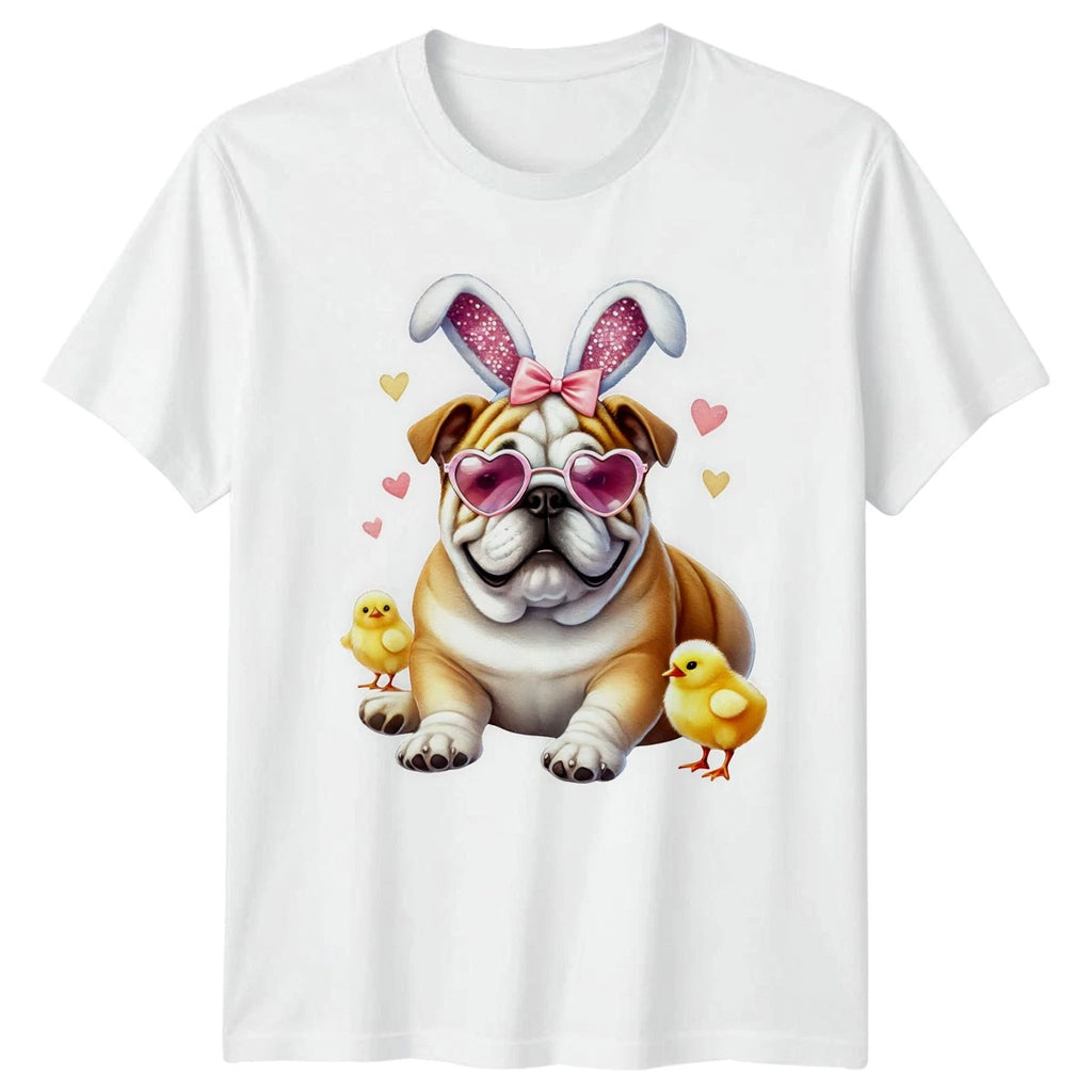 Cute Bulldog Wearing Bunny Ears And Heart Womens T-Shirt Easter Spring Dog Lover