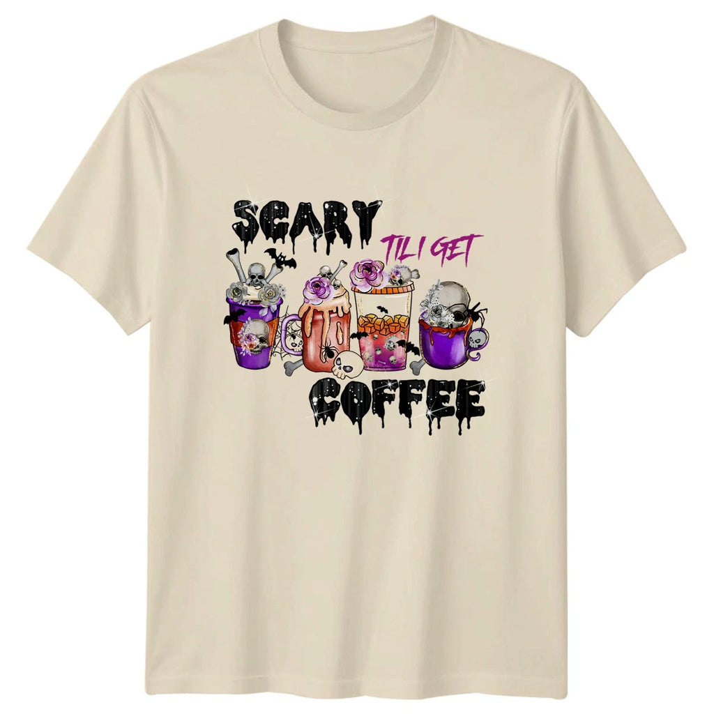 Scary Til I Get Coffee Womens T-Shirt Halloween Coffee Halloween Gift For Her