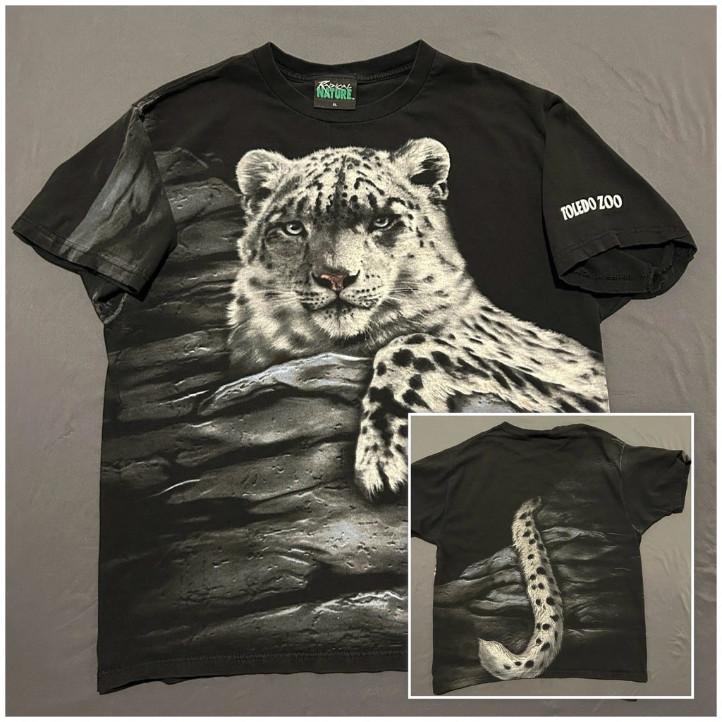 Vintage Radical Nature Snow Leopard Shirt Mens Large Black 90’s All Over Print