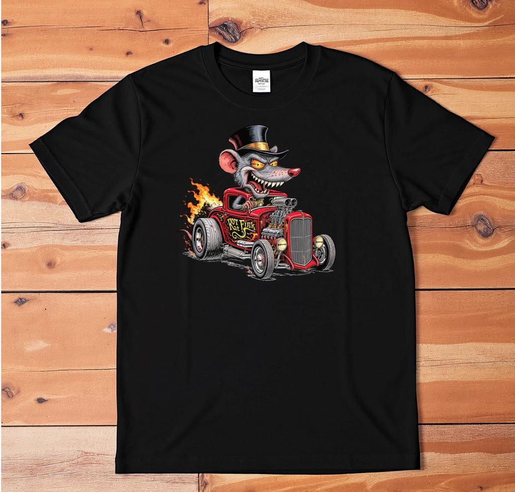 Rat Fink Hot Rod Graphic T-Shirt White Tee Vintage Car Cartoon Art Unisex