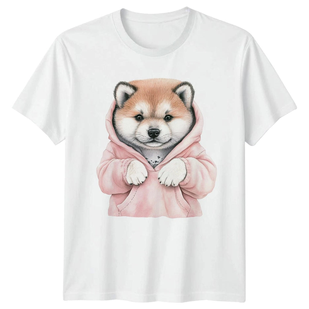 Cute Watercolor Puppy In Pink Womens T-Shirt Akita Puppy Dogs Birthday