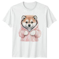 Cute Watercolor Puppy In Pink Womens T-Shirt Akita Puppy Dogs Birthday