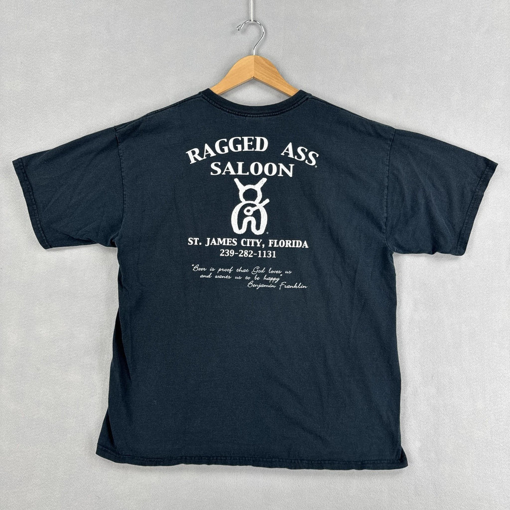 Ragged Ass Saloon Shirt Mens XL Black Pocket Bar Graphic Tee Florida Beer Funny