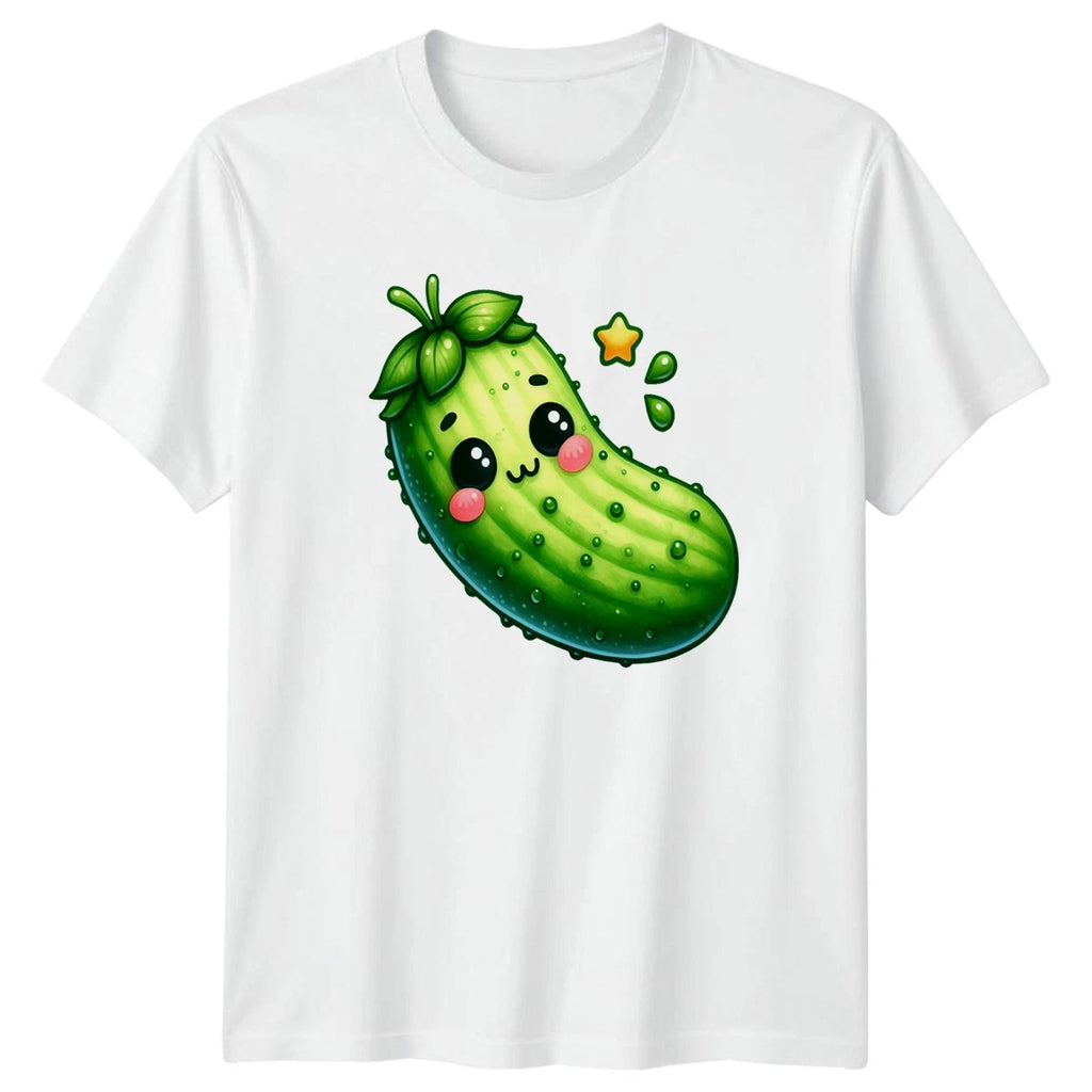 Cute Kawaii Cucumber Happy Face Star T-Shirt Vegetable Food Gift For Him And Her