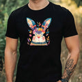 Mens Boho Watercolour Bunny Motif Cotton T-Shirt Size XS to 5XL