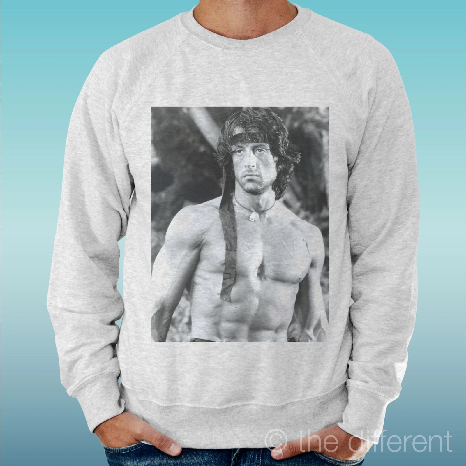 Felpa Man Light Sweater Light Grey " Rambo Film Movie Cult Vintage "
