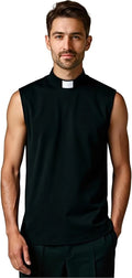 Mens Clergy Shirt Sleeveless Priest Vicar T Shirt Pastor Shirts Clerical Shirt