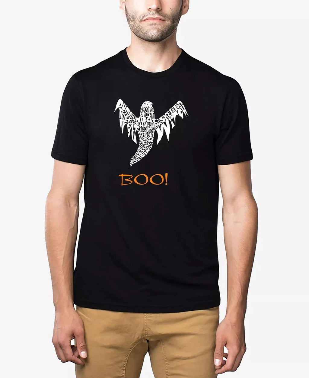 LA Pop Art Halloween Ghost  Men's Premium Blend Word Art T-Shirt Black-XL