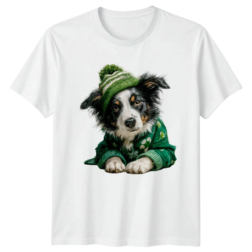 Cute Puppy Dog Wearing St Patricks T-Shirt Australian Shepherd Puppy