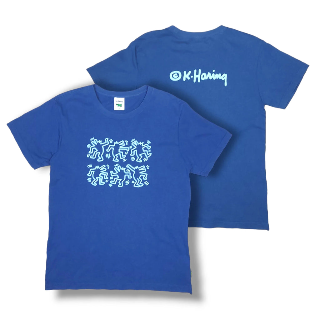 Vintage Keith Haring Pop Art Double-Sided Blue Uniqlo T-Shirt Size L