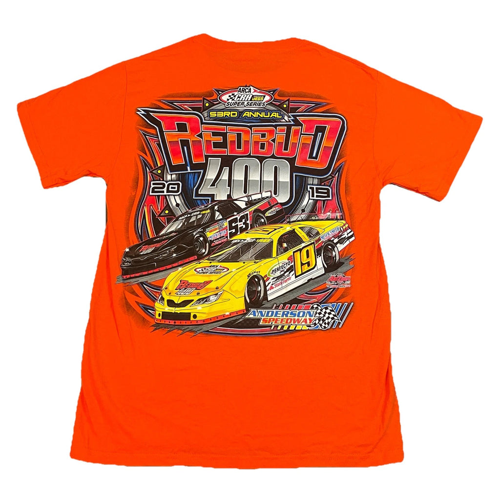 Super Late Model Cars Art T-Shirt Men’s Small Orange 2019 Redbud 400 Motorsports