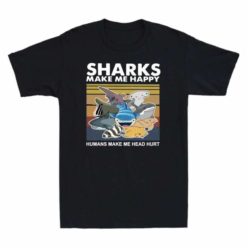 Head Humans Me Me Men's T-Shirt Vintage Make Funny Make Sharks Shark Hurt Happy
