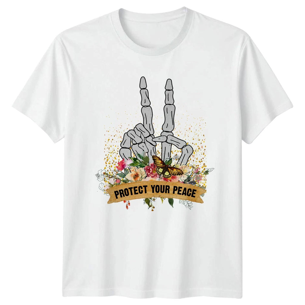 Protect Your Peace Womens T-Shirt Boho Floral Mindfulness Gift For Her